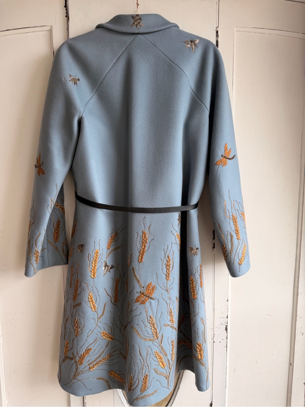 Valentino Light Blue Embroidered Wool Trench Coat - Picture 9 of 11